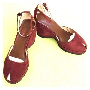 Sexy Peep Toe Pin Up Swing 50’s burgundy ankle shoe sz 7.5